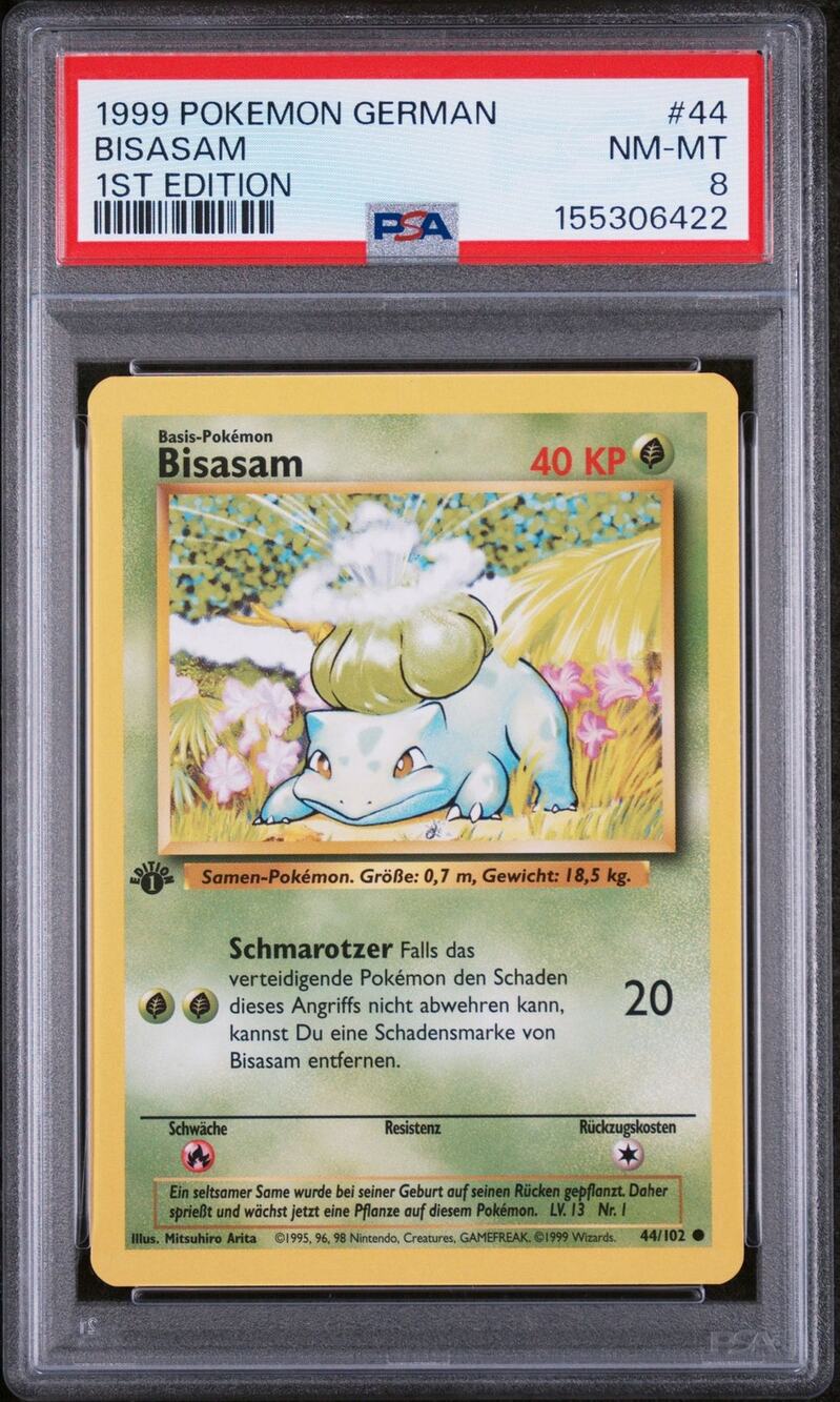 PSA 8 NM-MT Bulbsaur (Bisasam) 1st Edition 44/102 Pokémon 1999 German Base Set